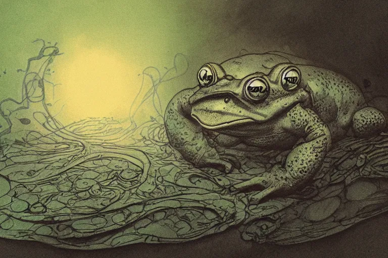 Prompt: portrait of the toad of the trust gulf, in the style of Greg Broadmore and Arthur Rackham,trending on artstation, light lighting side view,digital art,surrealism ,macro,blueprint ,vaporwave ,