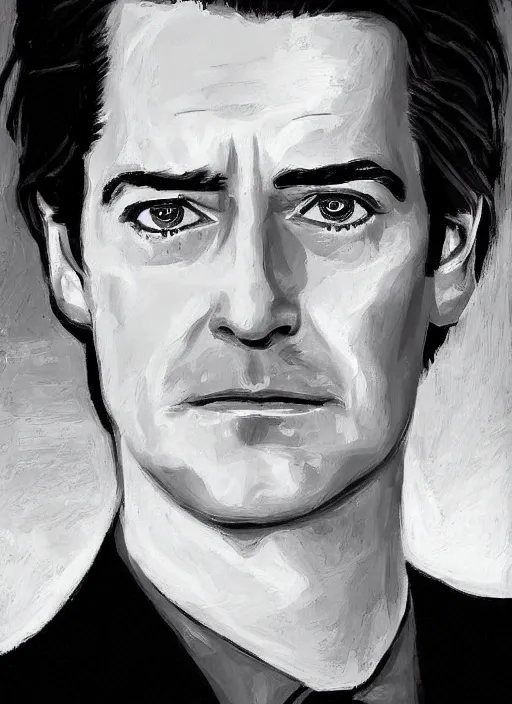 Prompt: portrait of kyle maclachlan as dale cooper by robert ball