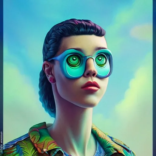 Prompt: Lofi vaporwave portrait dinosaur, Pixar style, Tristan Eaton, Stanley Artgerm, Tom Bagshaw