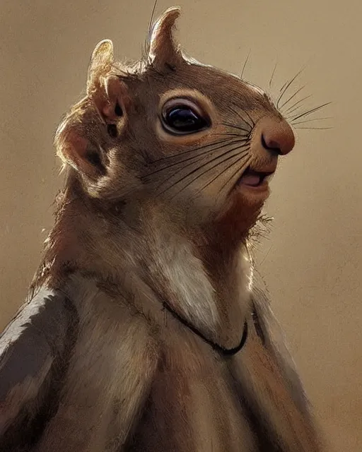 Image similar to a portrait of a squirrel dressed like a [ roman empire ] senator!, art by greg rutkowski and artgerma, stunning! concept art, character design