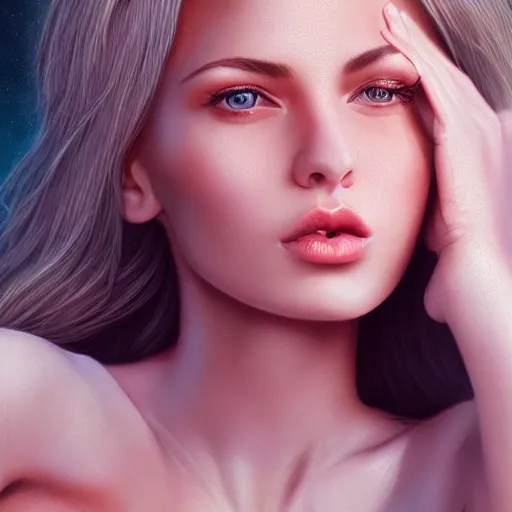 Image similar to a sad gorgeous female, photo, professionally retouched, soft lighting, wearing sundress, illuminated by moonlight, realistic, smooth face, tanned goddess, luscious lips, perfect eyes, wide angle, sharp focus on eyes, 8 k high definition, insanely detailed, intricate, elegant, art by artgerm and wlop