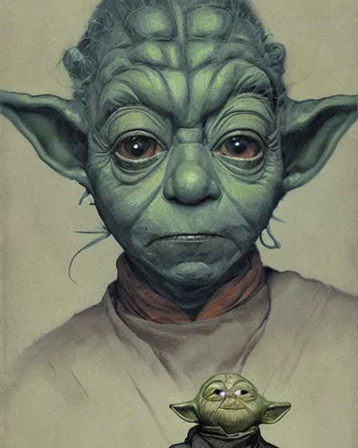 Image similar to portrait of yoda by greg rutkowski in the style of egon schiele