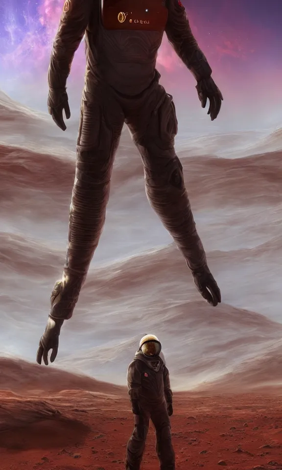 Image similar to elon musk posing on mars, portrait, full body shot, digital art, concept art, fantasy art, highly detailed, hd wallpaper, hdr, artstation, deviantart, behance