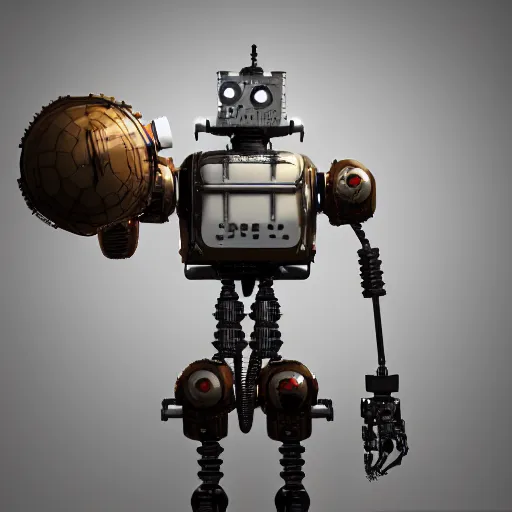 Image similar to 1930's dieselpunk robot, octane render, studio lighting