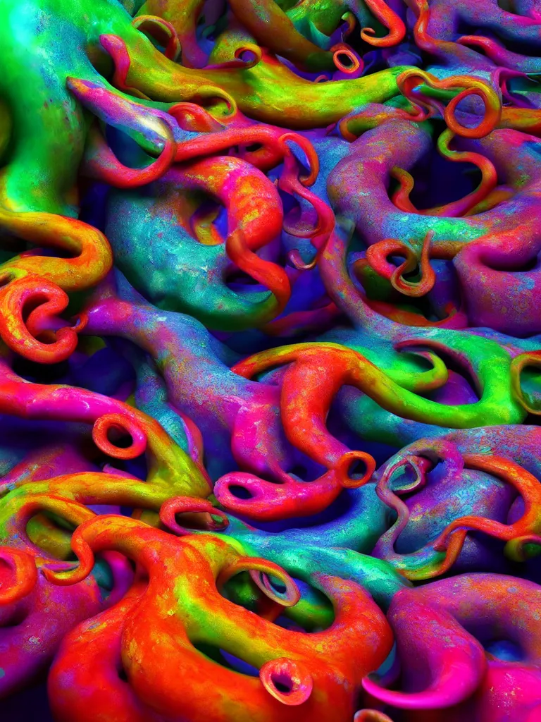 Prompt: colorful liquid octopus tentacles, beeple, octane render, subsurface scattering, hyper realism