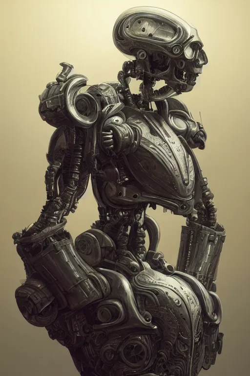 Prompt: a robot holding a human skull, rune-engraved armor, cyberpunk, sci-fi, fantasy, intricate, elegant, highly detailed, digital painting, artstation, concept art, smooth, 8k octane render, extremely hyperdetailed, intricate complexity, sharp focus, illustration, art by artgerm and greg rutkowski and beeple