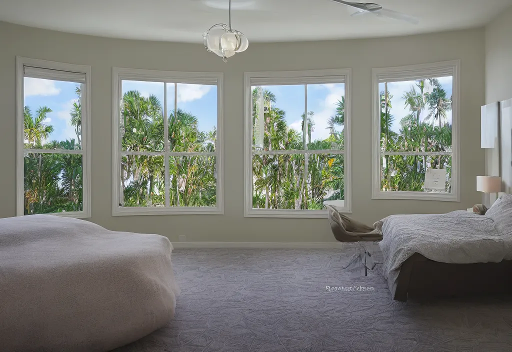 Prompt: curved transparent windows, tv, florida weathermap, volumetric lighting, bedroom, visor, users, pair of keycards on table, bokeh, creterion collection, shot on 7 0 mm, instax