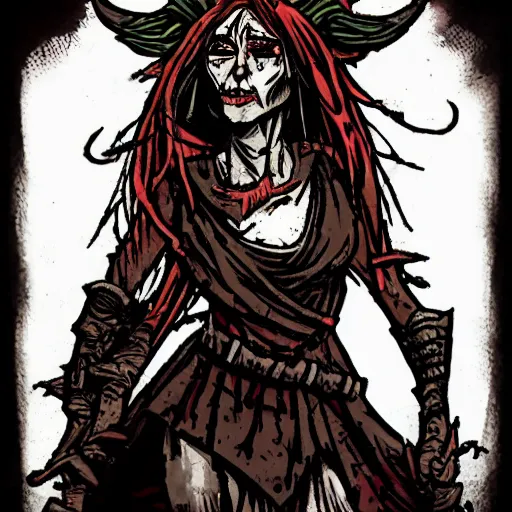 Prompt: Malenia, Goddess of Rot in the style of darkest dungeon realistic