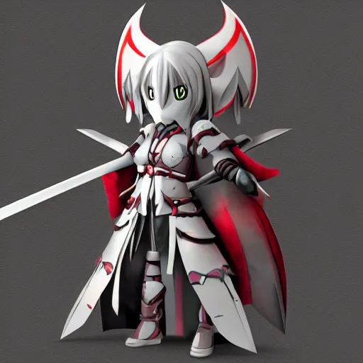 Image similar to cute fumo plush of a sword wielding paladin, shadow armor, mutant monster girl, stylized cel shading, vray