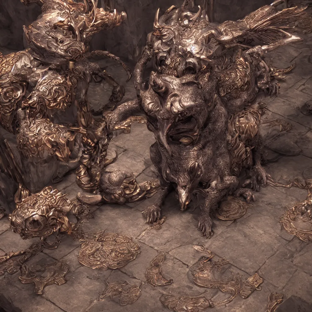 Image similar to 4 k unreal engine render of a rat god with temple ultra details digital art