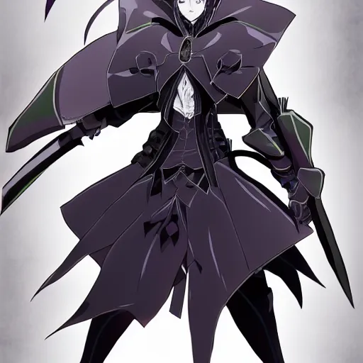 Image similar to highly detailed character design of an antagonist from a light novel, an epic character design, defensive pose