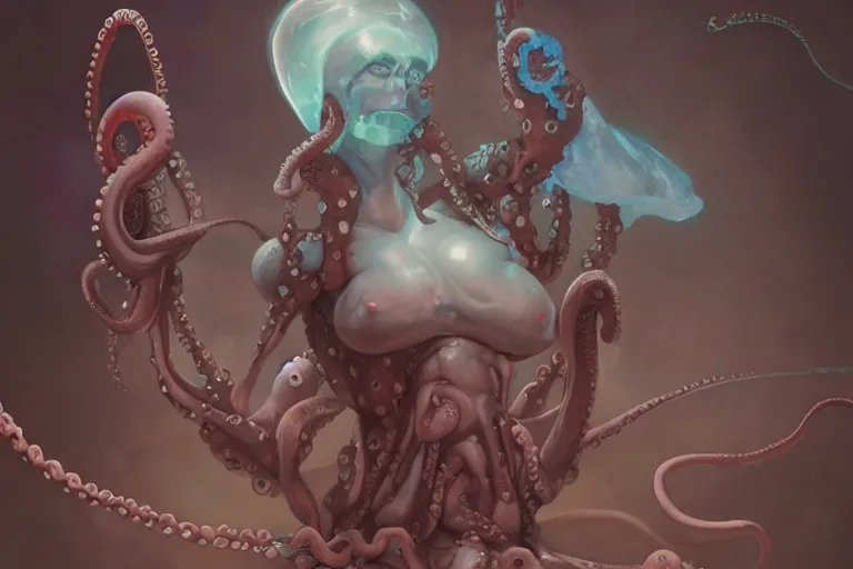 Prompt: a female body with octopus suction cups by by jesper ejsing, rending on cgsociety, retrofuturism, reimagined by industrial light and magic, darksynth, sci - fi