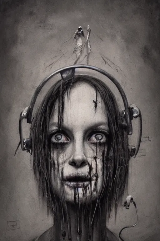 Image similar to charcoal cartoon grunge portrait of a creepy horror nurse girl . intricate abstract. intricate artwork. nightmare fuel. terrifying. by zdzisław Beksiński, wlop, dan mumford , trending on artstation, greg rutkowski very coherent symmetrical artwork. cinematic, hyper realism, high detail, octane render, 8k