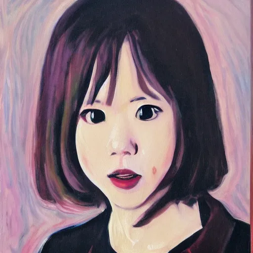 Prompt: an oil painting of k - on yui hirasawa with the style by edvard munch