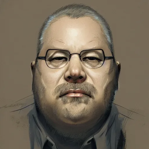 Image similar to portrait of Craig childs, an overweight 55 year old man with short gray hair and a thick, slightly long, round gray beard, round cheeks, wearing a checkered shirt, dramatic lighting, illustration by Greg rutkowski, yoji shinkawa, 4k, digital art, concept art, trending on artstation