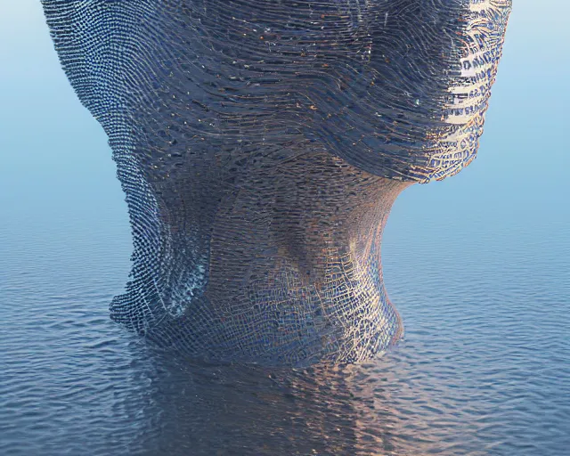 Prompt: a giant human head award winning sculpture on the surface of the ocean, abstract sculpture, in the style of chad knight, hyper detailed, hyper realistic, ray tracing, 8 k resolution, sharp focus