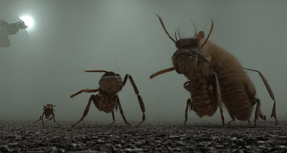 Image similar to film still of a movie about giants insects directed by Denis Villeneuve