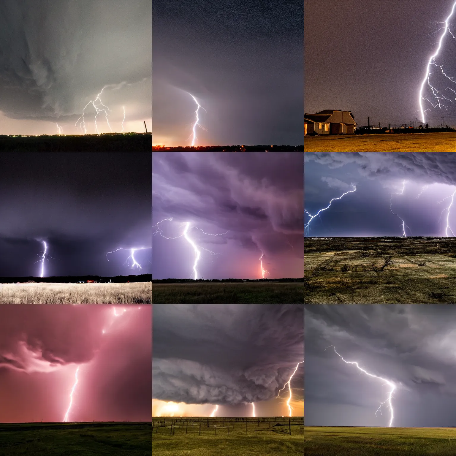 Prompt: dark sky 5 lightning strikes f4 tornado in the background 4k award winning