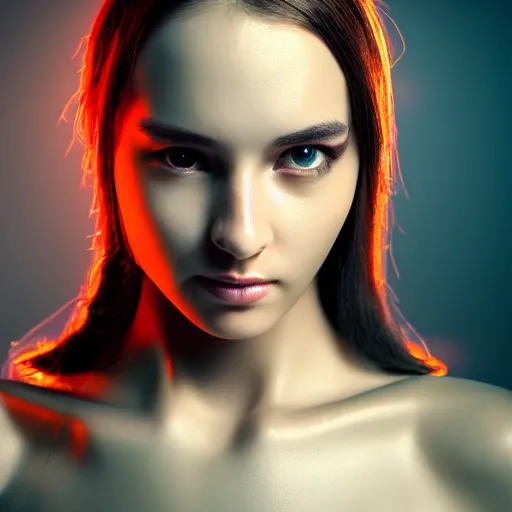 Prompt: futuristic girl, portrait, Cyberpunk, glowing skin, extremely detailed, sharp focus, model