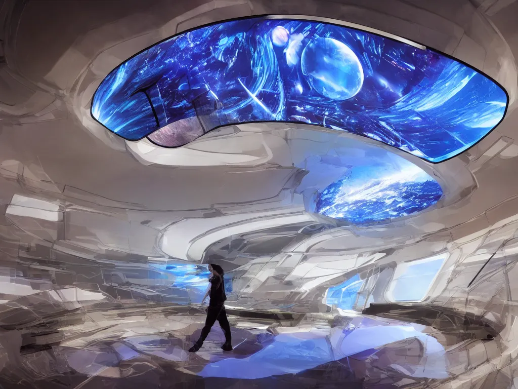 Image similar to visor with curved translucent screens projecting detailed sci - fi art ( 2 0 4 2 ), pixel perfect photograph, high contrast, volumetric lighting, thin glowing lights, chair, users, pair of keys