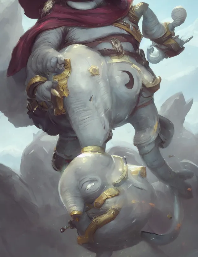 Prompt: portrait painting of a loxodon character wearing bard costume, dnd 5 e, trending on artstation, masterpiece, by ross tran and by greg rutkowski