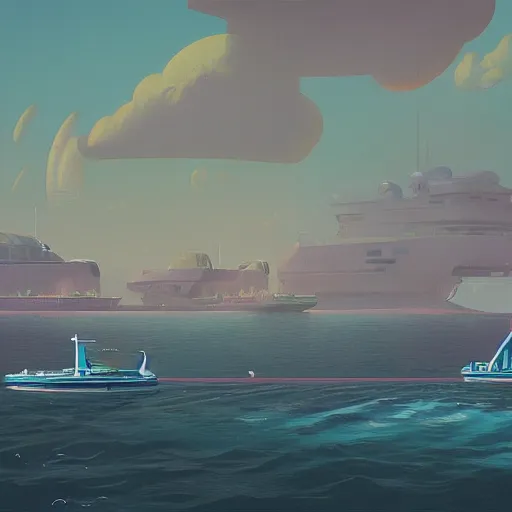 Image similar to yachts by simon stalenhag