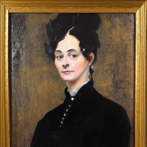 Image similar to portrait of a victorian lady in a black velvet dress, oil, large strokes of paint