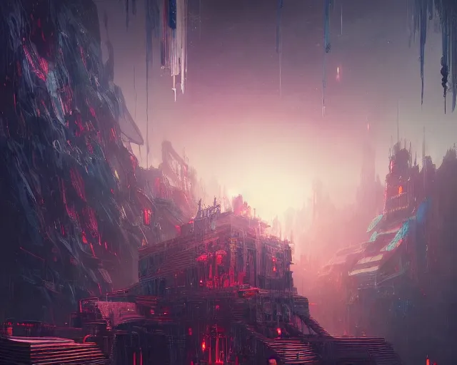 Image similar to the blight of the ascend armory, intricate abstract. intricate artwork, by tooth wu, wlop, beeple, dan mumford. concept art, octane render, trending on artstation, greg rutkowski very coherent symmetrical artwork. cinematic, key art, hyper realism, high detail, octane render, 8 k, iridescent accents