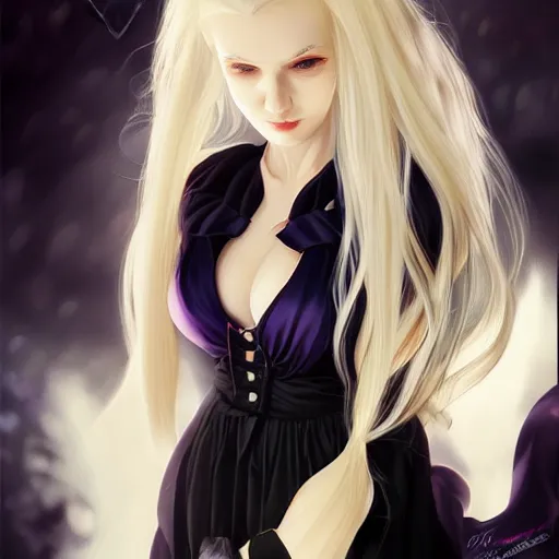 Image similar to Beautiful alluring angry witch portrait in satin dress by Artgerm and WLOP, Pixiv