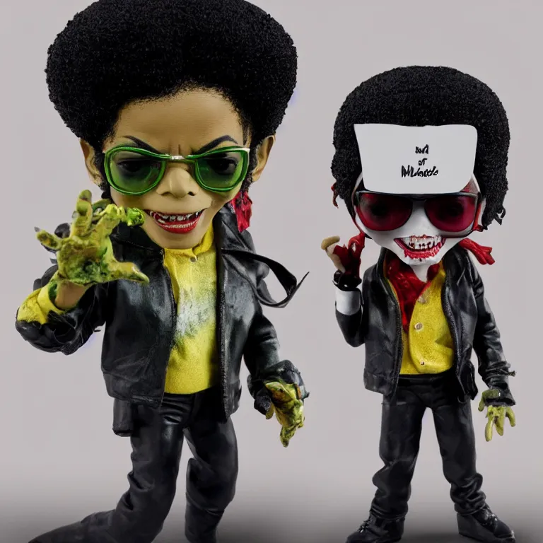 Image similar to michael jackson thriller extremely cute toy statue, pop figure, dance pose, zombie, hdr, sideshow collectibles, high detail,