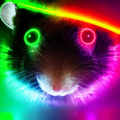 Prompt: cyberpunk rainbow hamster made of glowing neon lights, 8 k, hd