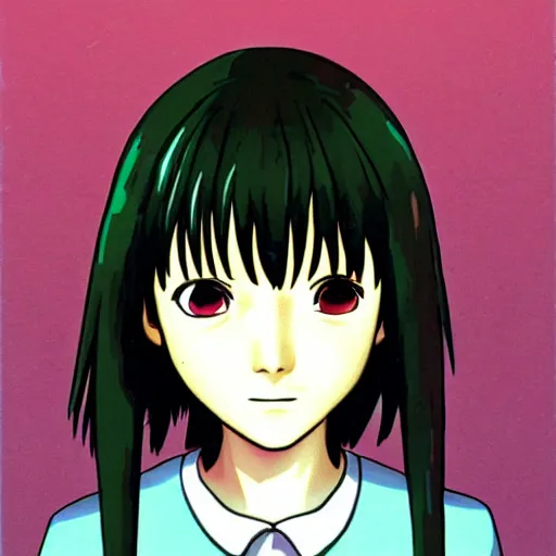 Image similar to a portrait of Lain from serial experiments: Lain Shinji Aramaki