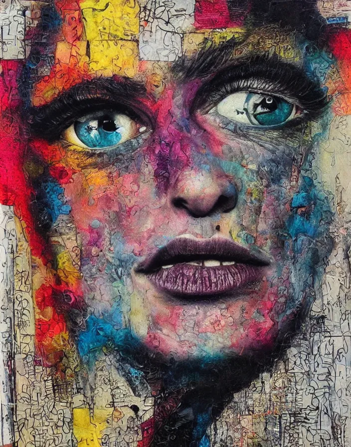 Prompt: double coloured madness in his eyes detailed analogue mixed media collage with canvas texture in style of contemporary art, punk art, hyperrealistic beautiful face, photorealism, expressionism, masterpiece, perfect composition, spectacular quality, intricate oil details