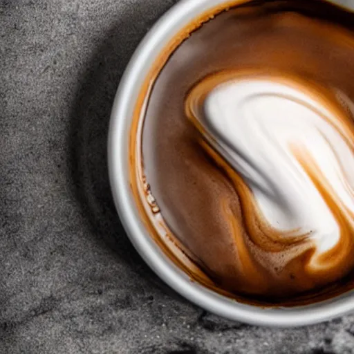 Image similar to close-up of nitro-cold-brew-coffee mixing with cream, perfect turbulence mixing cream-and-coffee, swirled, texture,