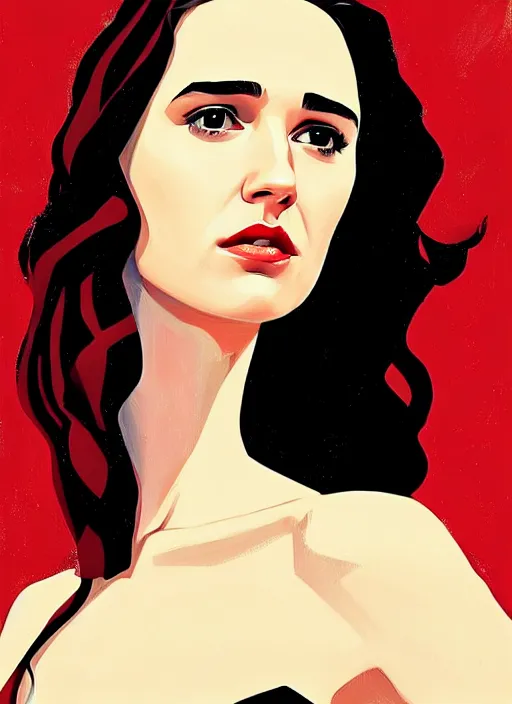 Image similar to detailed artwork by phil noto ; stylized painting of young jennifer connelly ; gal gadot ; eva green ; young jennifer connelly from the rocketeer ; brush texture ; asymmetric composition ; paint texture ; trending on artstation ; gallery painting by phil noto, comic style