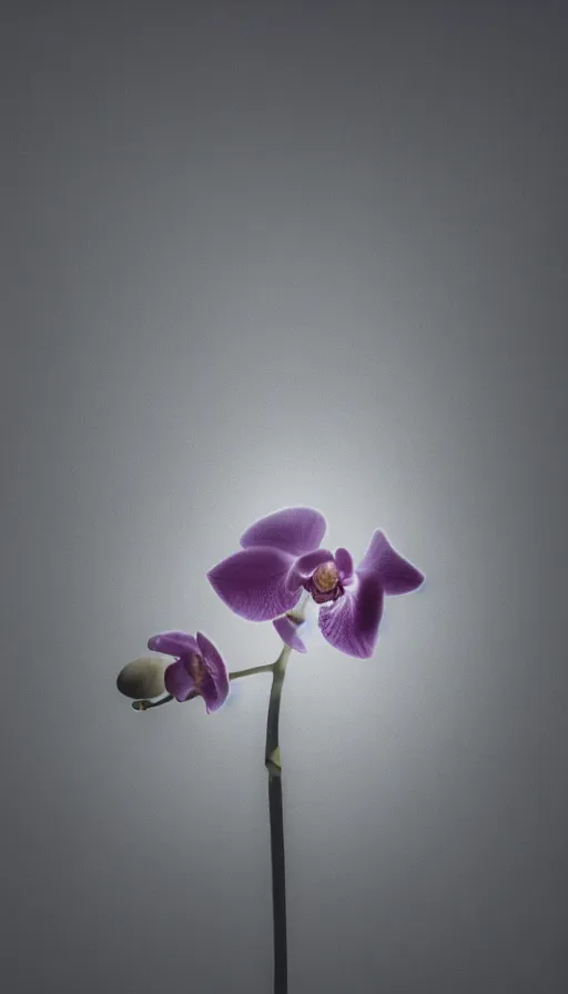 Prompt: still from an a24 film: depth of field raytraced light transmission through misty refracting toroidal orchid mist decaying into chiaroscuro studio lighting while partially submerged in colloid atmosphere, 8K