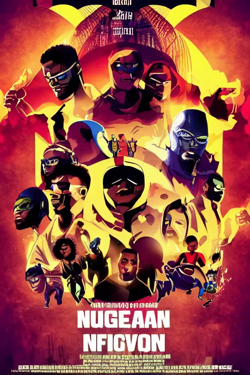 Image similar to nigerian superhero, an ultrafine detailed movie poster, poster design, concert poster