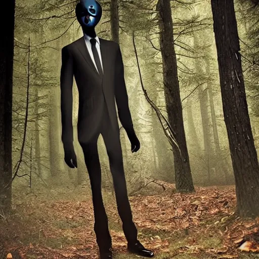 Image similar to slenderman in the woods