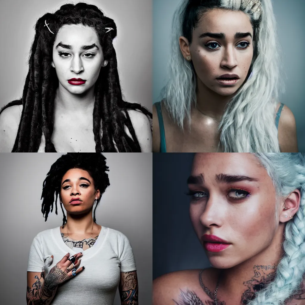 Prompt: American stormborn, rapper, mother of dragons and singer Wiz Khaleesi. Portraiture photography.