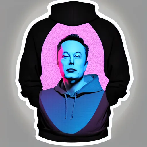 Image similar to vector elon musk in hoodie, portrait, vaporwave, synthwave, neon, vector graphics, cinematic, volumetric lighting, f 8 aperture, cinematic eastman 5 3 8 4 film, photorealistic