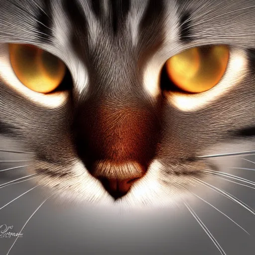 Prompt: Detailed Siberian cat by lamps, digital art