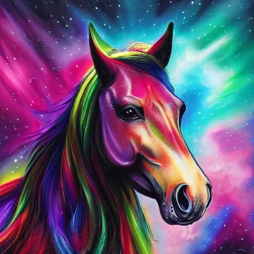 Image similar to psychedelic portrait of a horse in space, concept art, highly detailed