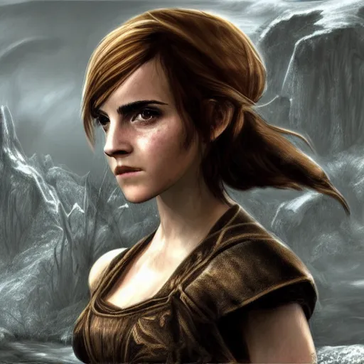 Image similar to A concept art of Emma Watson in The Elder Scrolls V: Skyrim (2009 video game)