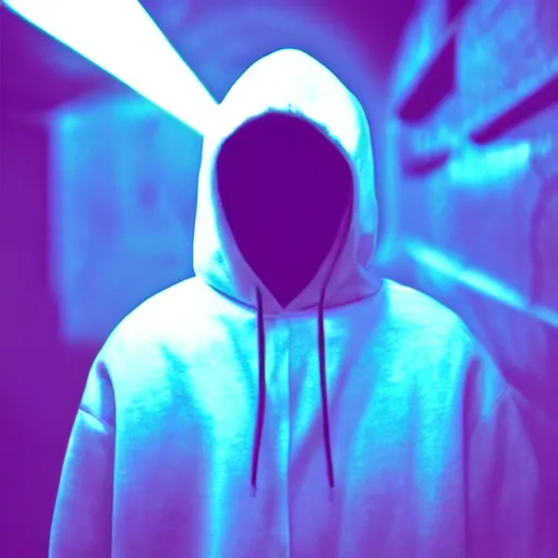 Prompt: ghost in hoodie, portrait, vaporwave, synthwave, neon, vector graphics, cinematic, volumetric lighting, f 8 aperture, cinematic eastman 5 3 8 4 film, photorealistic