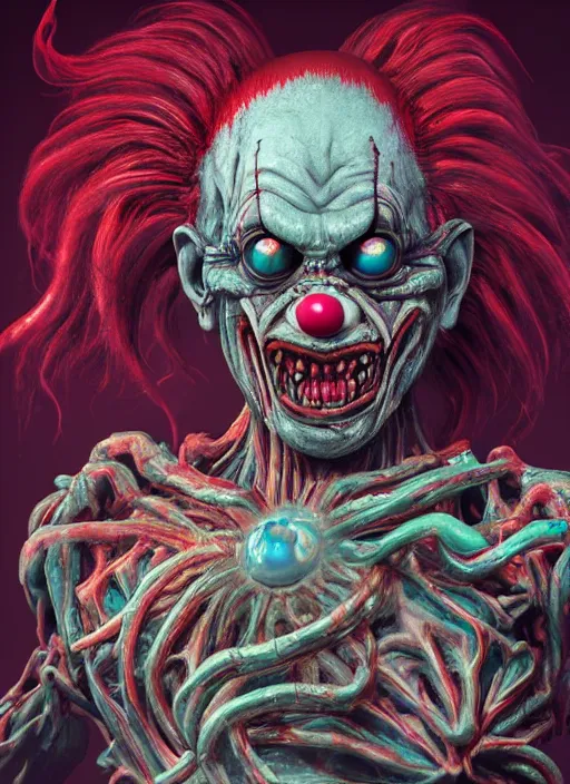 Image similar to evil horror clown, monster anatomy, ross tran, vivid colors, anatomical, highly detailed sculpture, intricate detailed, ommatidia, 8 k, cinematic atmosphere, post - processing