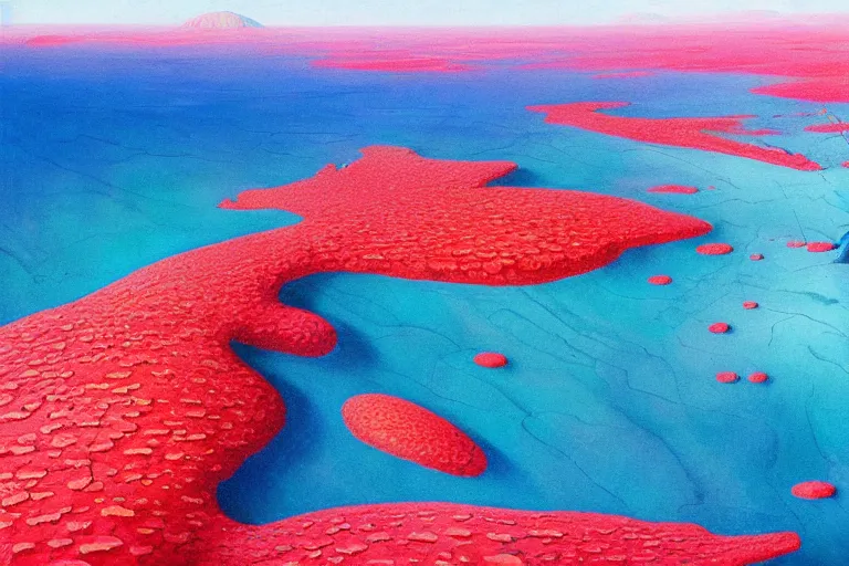 Image similar to ” aerial view of a vast landscape completely made of coral, vivid, high detail, concept art by balaskas christopher ”