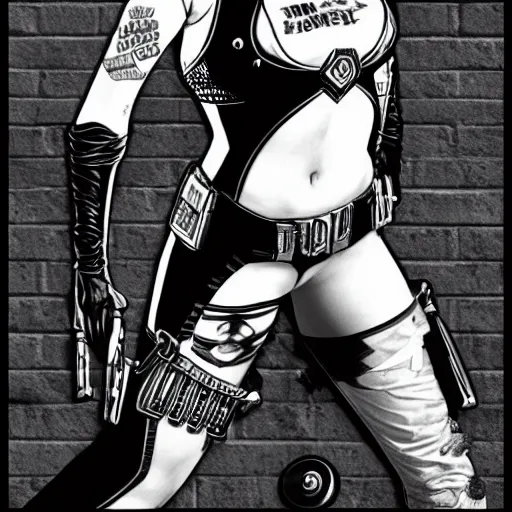 Image similar to Harley Quinn from the suicide squad, black and white, highly detailed