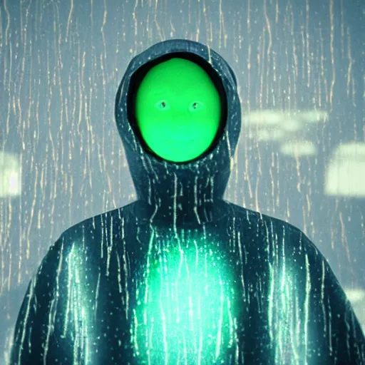 Image similar to human portrait of a teletubbie made out of rain, beautiful, neon, epic detail, rendered in octane, unreal engine