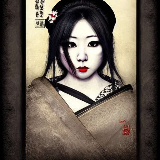 Image similar to dark art hi resolution geisha portrait yasutomo oka 8 k ultrarealistic