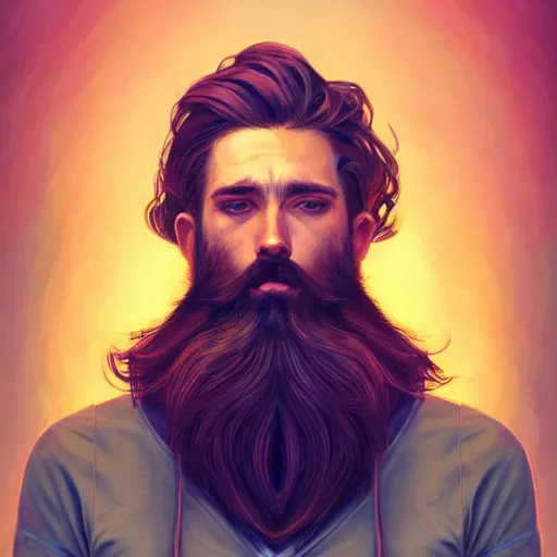 Prompt: Heartbreak, handsome, colorful, beard, long hair, male, dramatic lighting, detailed face, upper body, detailed, intricate, elegant, highly detailed, digital painting, artstation, concept art, smooth, sharp focus, detailed face, illustration, art by Sam Spratt, Dan Mumford, Artem Demura and Alphonse Mucha